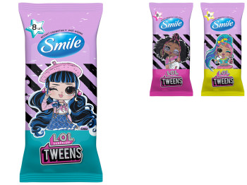 Серветки вологі для догляду за шкірою рук та тіла Smile, без спирту, аромат малини, 8шт