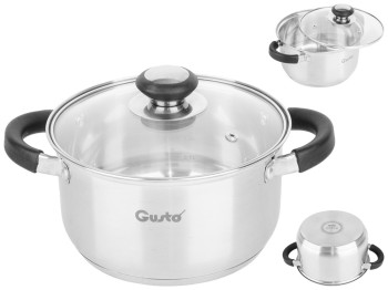 Кастрюля с крышкой GUSTO PRETO силиконовые ручки, капсульное дно, нерж. сталь 2,3л D18см GT-1104-18
