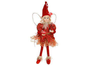 Кукла-подвеска декоративная Эльф, ткань, пластик, 16х16х52см, цвет красный с золотом