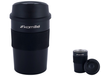 Термокружка Kamille из нержавеющей стали с TPR вставкой,  480мл