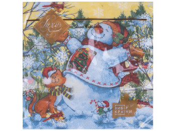 Салфетка Luxy Снеговик и кот, 33х33см, 3 слоя, 18шт