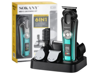 Триммер набор Sokany SK-16093, 6в1, аккумуляторный, насадки, дисплей