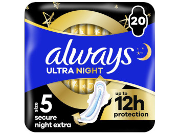 Прокладки гигиенические Always Ultra Secure Night Extra, с крылышками, 8 капель, размер 5, 20шт