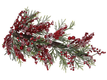 Новогодняя ветка из заснеженной хвои с декором из ягод, 66см