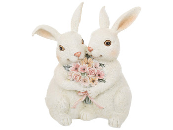 Декоративная статуэтка Зайки с букетом, 11x6,5x12,5см, цвет - белый с розовым