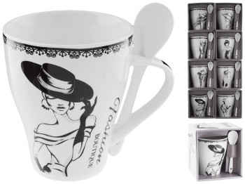 Чашка фарфоровая с ложкой Fashion Boutique 330мл 11,8х8,8х10,3см (цена за 1шт)