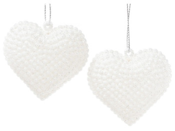 Набор ёлочных украшений Сердце, 6см, цвет - белый глиттер (цена за набор 2шт)
