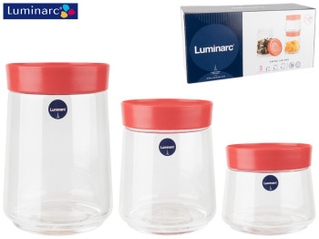 Набір банок для сипучих Luminarc Swing Jar Red 3 предмети, червона кришка (500мл, 750мл, 1л) 79612