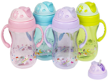 Чашка-поїлка пластикова дитяча з ручками 12х8х17,7см 500мл. Кришка відкручується, з трубочкою