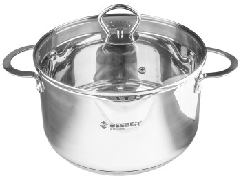 Кастрюля Besser Largo с крышкой, все типы плит, отверстия для слива, капсульное дно D22см, 4,7л