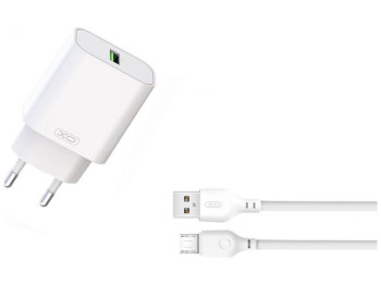 Сетевое Зарядное Устройство XO L103 1USB QC 18W+USB to Micro Цвет Белый