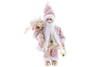 Новогодняя фигура Санта с подарками и фонариком, 30см, цвет - розовый с белым