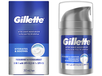 Бальзам после бритья GILLETTE 3в1 Hydrates&Soothes (увлажняет и успокаивает) SPF15 50мл