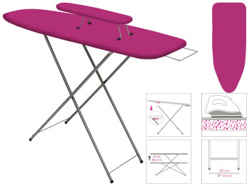 Прасувальна дошка Eurogold OK PLUS з рукавом, ДСП 30х104см (чохол - малиновиий) 16930Z