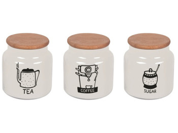 Банка Herevin White - Black Tea - Coffee - Sugar MIX з бамбуковою кришкою, 635мл (1шт) 8690069650678