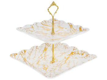 Фруктовница двухъярусная Мраморная Роскошь, 26см, цвет - белый с золотом