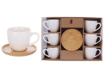 Набор фарфоровых чашек с бамбуковыми блюдцами (6шт) Coffee 100мл 289-423