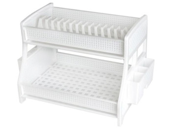 Сушарка для посуду R plastic, двоярусна з 2-ма піддонами, біла, 33002