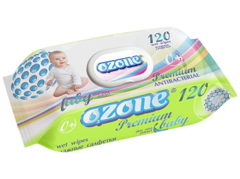 Вологі серветки дитячі антибактеріальні Ozone PREMIUM "З екстр. алое" 120шт з клапаном 