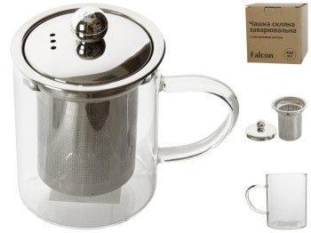 Заварочная стеклянная чашка с металлическим ситом и крышкой Falcon 12,8х8,2х12,5см 400мл