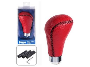 Ручка КПП Vitol декоративна, червона шкіра, універсальна (F 250130 RD)