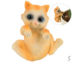Фигурка для цветочного горшка Cat, полирезина, 7см, цвет оранжевый