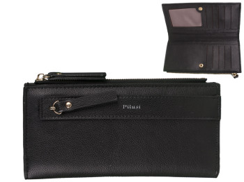 Кошелек женский кожзам. черный "Pilusi" 18,5х2х9,5см