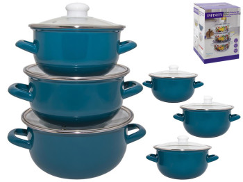 Набор кастрюль эмалированных с крышкой Infinity Blue 3 пр. (1,5л, 2,3л, 2,9л) P552 86590 88659