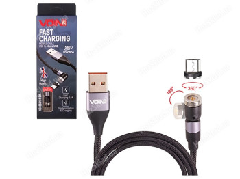Кабель магнітний шарнірний Voin USB - Micro USB 3А, 1м, чорний (швидка зарядка/передача даних)