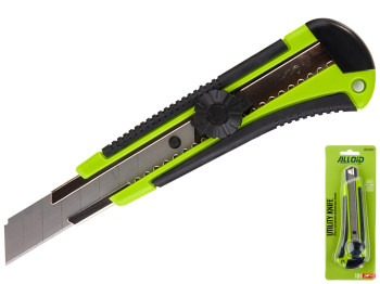 Нож пластик/резина Alloid, с винтовым фиксатором, с выдвижным сегментом лезвием 18мм