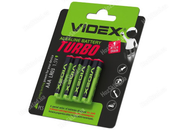 Батарейка алкалінова Videx Turbo, 1,5V, AAA, LR03 (ціна за лист 4шт) 4820246482439