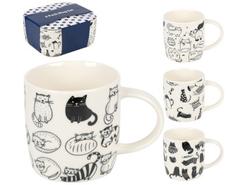 Набір чашок Meow, порцеляна, 350мл, колір білий (ціна за набір 4 предмети)