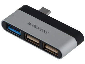 Перехідник Borofone DH1 Type-C to USB 3.0 / 2USB Колір Сталево-Чорний