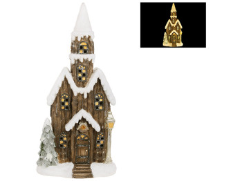 Декоративная фигура Дом с белым снегом с LED подсветкой, 48,5х24,5х91см, цвет - коричневый