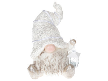 Декоративная фигура Гном с фонариком, 40,5см, цвет - белый