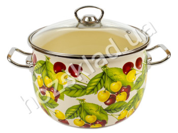 Каструля Idilia сферична зі скляною кришкою "Вкусняшка" на бежевому 5л