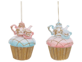 Фигурка-подвеска Пирожное с Чайником и чашкой Alice, полистоун, 8х8х10,5см, 2 дизайна (цена за 1шт)