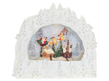 Декор новогодний Санта мчится над городом, с LED подсветкой и летящим глиттером, 26,5см