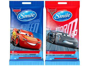 Влажные салфетки детские Smile Тачки 3 микс 15шт