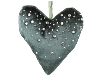 Підвісний декор Серце, зі стразами, 13см, колір - класичний зелений