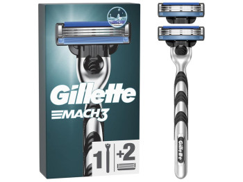 Станок для бритья Gillette Mach3, с 2 сменными кассетами, 3 лезвия, нержавеющая сталь, цвет черный