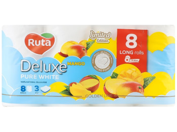 Папір туалетний Ruta Pure White Deluxe Манго, білий, 8шт, 3шари