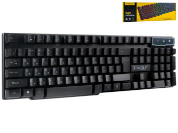 Клавиатура TWolf T20, проводная, мембранная, 104 клавиши, 460×150×37мм, цвет черный