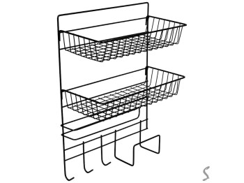 Полка-органайзер с держателем настенная, 3 яруса, 3 крючка, 2 липучки, 30х14х40см