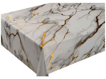 Клеенка Marble, на тканевой основе, ПВХ, 1,37×20м, цвет бело-серый мрамор с золотом (цена за рулон)