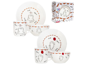 Набор посуды для завтрака Cat story 3 предемета (тарелка D20см, чашка 360мл, пиала 500мл)