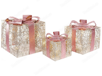 Набор декоративных подарков, 20см, 25см, 30см, цвет - шампань с розовым (цена за набор 3шт)