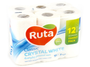 Папір туалетний "Ruta Classic" білий двошаровий (ціна за уп. 12 рулонів)