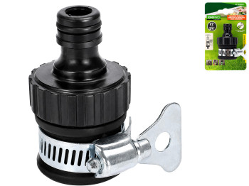 Адаптер для крана Emipro із хомутом пластиковий чорний, 1/2"-3/4"