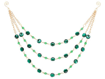 Гірлянда трирівнева з намистинами та гранованими кристалами, пластик, 71см, колір смарагдовий